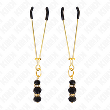 KINK - FINE GOLD NIPPLE CLAMPS WITH TRIPLE BLACK GLASS BALL 7 CM