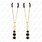 KINK - FINE GOLD NIPPLE CLAMPS WITH TRIPLE BLACK GLASS BALL 7 CM