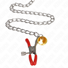 KINK - RED NIPPLE AND CLITORIS CLAMPS WITH GOLD BELL AND CHAIN ​​30 CM