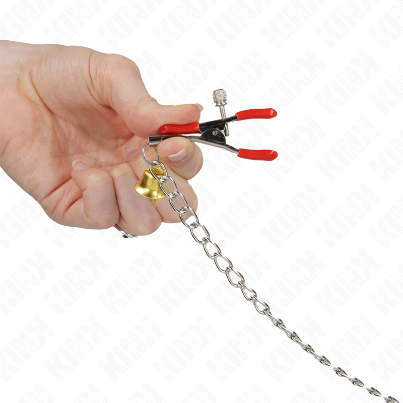 Pinze rosse KINK con campanella dorata – Stimolazione sensibile con eleganza e design unico