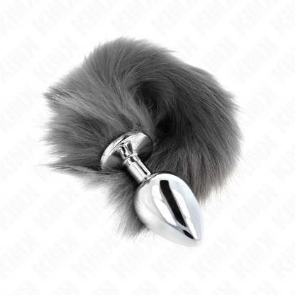 KINK - ANAL PLUG SIZE L 10 X 4 CM WITH SYNTHETIC TAIL 40 CM SILVER AND WHITE