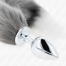 KINK - ANAL PLUG SIZE L 10 X 4 CM WITH SYNTHETIC TAIL 40 CM SILVER AND WHITE