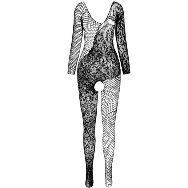 PASSION Bodystocking BS 107 Negro Talla Única – Diseño Atractivo Con Efecto En Red y Encajes