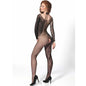PASSION Bodystocking BS 107 Negro Talla Única – Diseño Atractivo Con Efecto En Red y Encajes