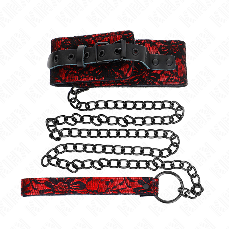 KINK - 105CM LACE LEASH COLLAR WITH REAL LEATHER BELT 44 X 5.5CM