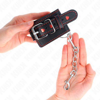 KINK Muñequeras Negras Con Incrustación De Corazón Rojo – Diseño Elegante Y Ajuste Confortable Para Exploración Sensual