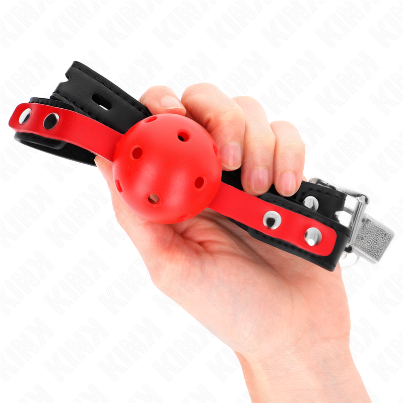KINK - 4 CM HARD HOLLOW BALL GAG RED BLACK STRAP 60 x 2 CM ADJUSTABLE 37-52 CM