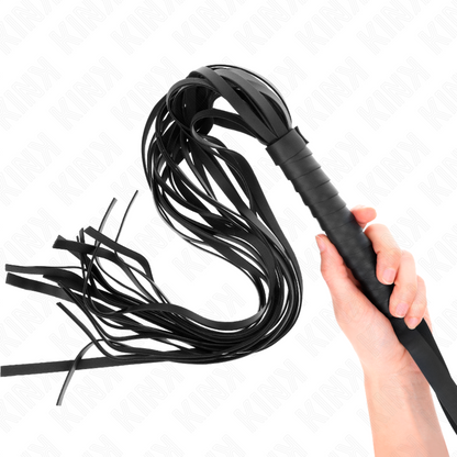 Frusta KINK a coda lunga con manico corto, nera, 70 cm – Design elegante per un gioco di piacere intenso