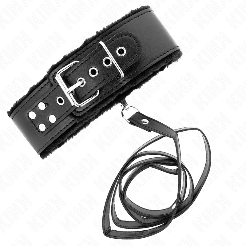 KINK - 116 CM SILVER STUDDED LEASH COLLAR MODEL 4 BLACK ADJUSTABLE 40-48 CM X 6 CM