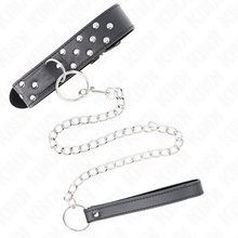KINK - COLLAR WITH LEASH 65 CM RIVET RING BLACK ADJUSTABLE 36-50 CM X 3.8 CM
