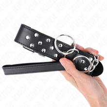 KINK - COLLAR WITH LEASH 65 CM RIVET RING BLACK ADJUSTABLE 36-50 CM X 3.8 CM