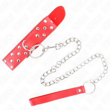 KINK - COLLAR WITH LEASH 65 CM RIVET RING RED ADJUSTABLE 36-50 CM X 3.8 CM