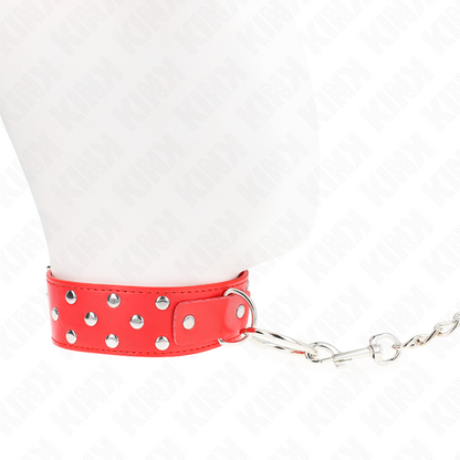 KINK - COLLAR WITH LEASH 65 CM RIVET RING RED ADJUSTABLE 36-50 CM X 3.8 CM