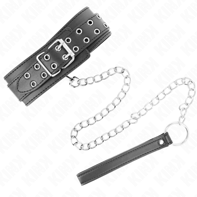 KINK - COLLAR WITH LEASH 65 CM SILVER BUCKLES ADJUSTABLE 33-46 CM X 5.5 CM
