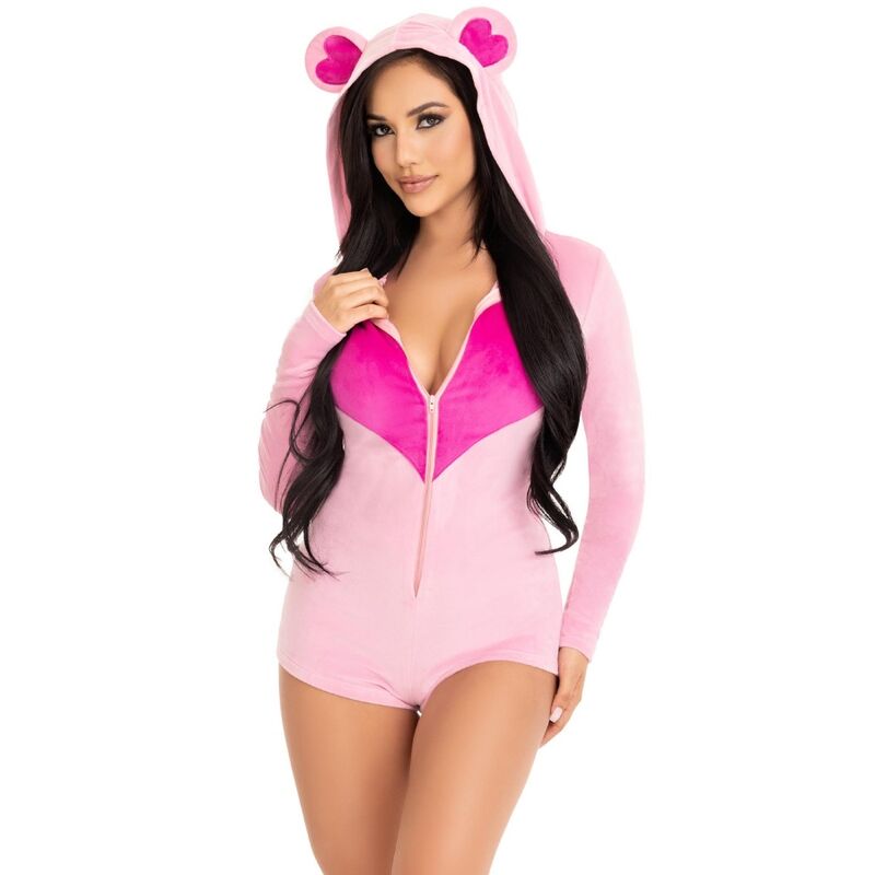 LEG AVENUE Tuta Teddy in velluto rosa M – Tuta comoda per feste intime