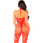 LEG AVENUE Bodystocking De Rejilla Con Estampado De Flores Rojo – Diseño Elegante Para Ocasiones Especiales