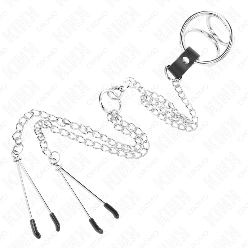 Comprar KINK Anillo Triple Metal Cromado – Diseño Elegante Para Experiencias Sensuales Con Cadena Y Pinzas-Noxtic