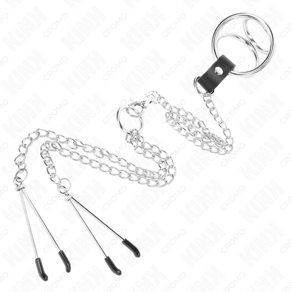 Comprar KINK Anillo Triple Metal Cromado – Diseño Elegante Para Experiencias Sensuales Con Cadena Y Pinzas-Noxtic