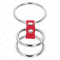 KINK - TRIPLE METAL COCK RING 3.7 CM TO 5 CM CONNECTED WITH RED LEATHER
