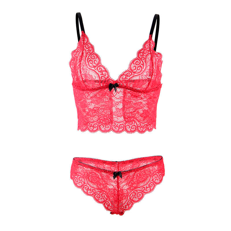 SUBBLIME - 953904 3-PIECE RED LACE AND SATIN SET L/XL