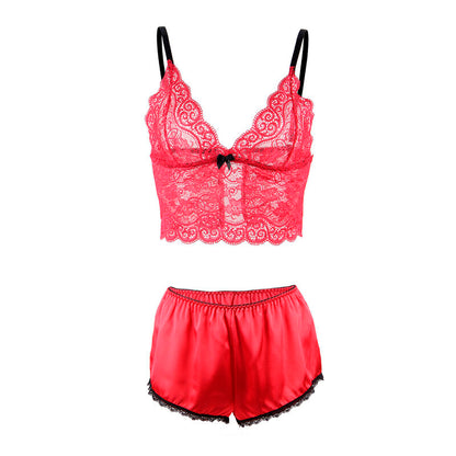 SUBBLIME - 953904 3-PIECE RED LACE AND SATIN SET L/XL