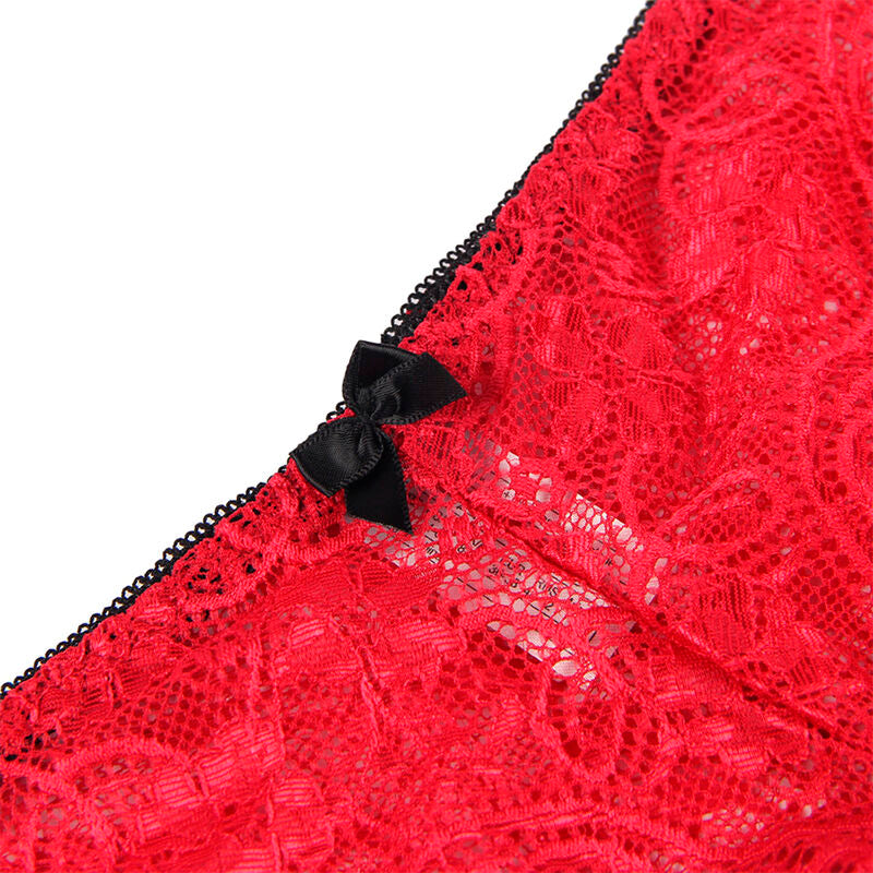 SUBBLIME - 953904 3-PIECE RED LACE AND SATIN SET L/XL