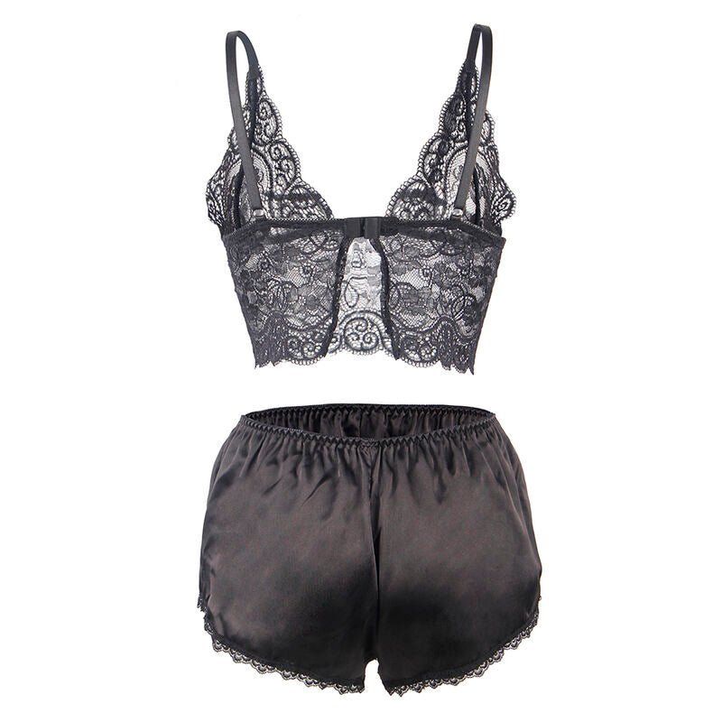 SUBBLIME - 953911 3-PIECE BLACK LACE AND SATIN SET S/M