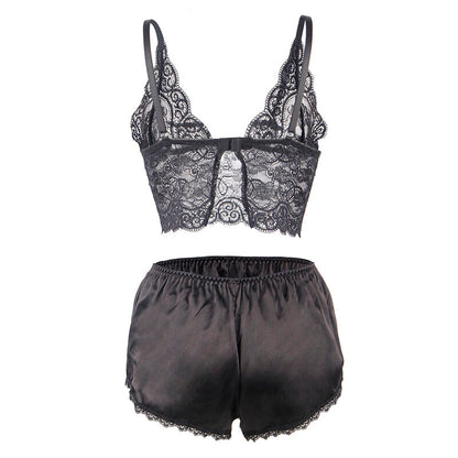 SUBBLIME - 953911 3-PIECE BLACK LACE AND SATIN SET S/M