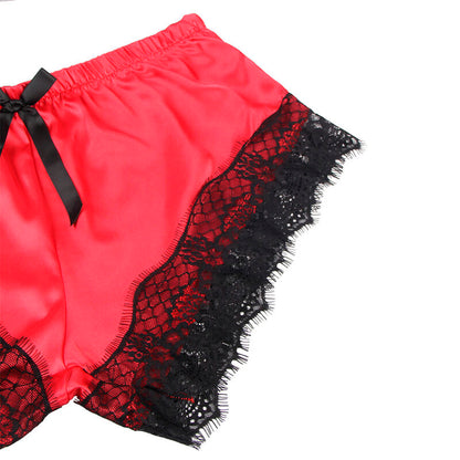 SUBBLIME Pigiama Sexy in Raso e Pizzo Nero Rosso – Completo Elegante con Comfort Superiore