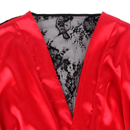 SUBBLIME - 954024 LACE NIGHTGOWN WITH SHEER BACK + THONG RED/BLACK L/XL