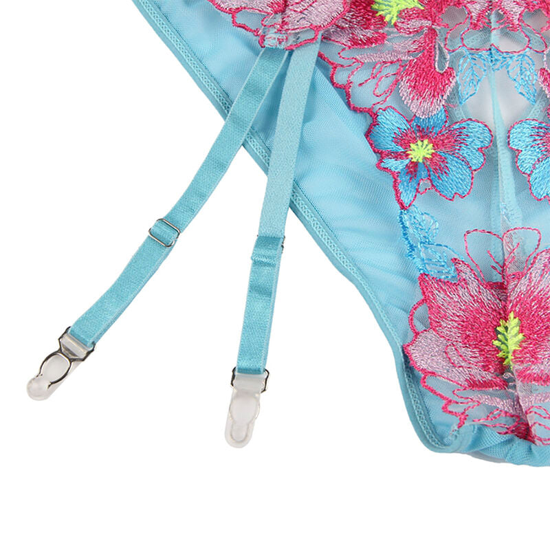 SUBBLIME Sujetador Y Panties Con Ligurero Diseño Floral Azul L/XL – Conjunto De Lencería Elegante Y Confortable