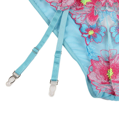 SUBBLIME Sujetador Y Panties Con Ligurero Diseño Floral Azul L/XL – Conjunto De Lencería Elegante Y Confortable