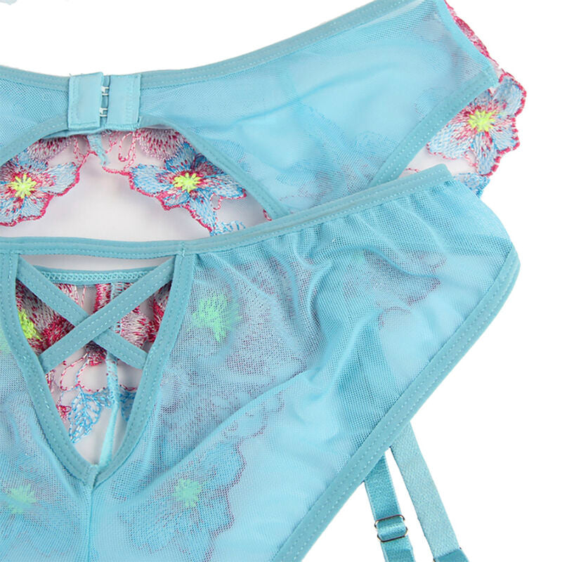 SUBBLIME Sujetador Y Panties Con Ligurero Diseño Floral Azul L/XL – Conjunto De Lencería Elegante Y Confortable