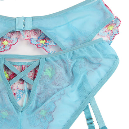 SUBBLIME Sujetador Y Panties Con Ligurero Diseño Floral Azul L/XL – Conjunto De Lencería Elegante Y Confortable