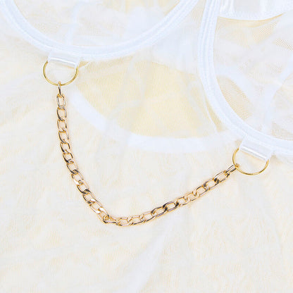 SUBBLIME Body con Catene e Giarrettiere Bianco L XL – Lingerie Elegante per il Comfort e lo Stile Seducente