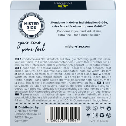 MISTER SIZE - CONDOMS SIZE S 49 MM (3 UNITS)