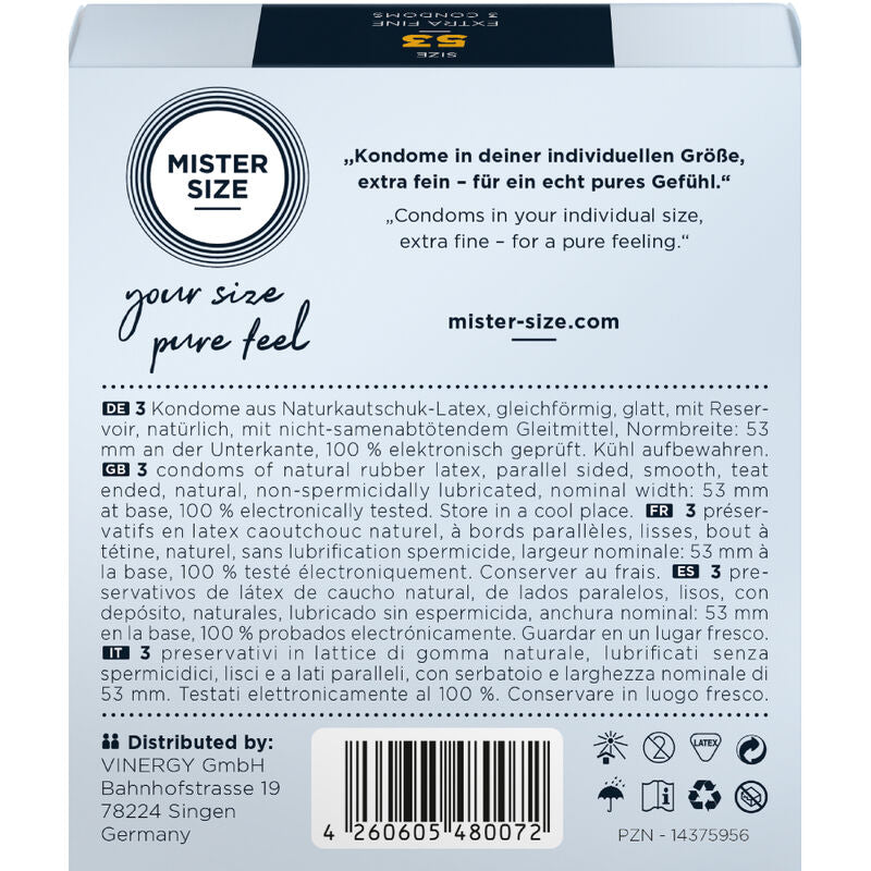 Preservativi Mister Size taglia M 53 mm 3 unità – Design confortevole per un piacere sicuro