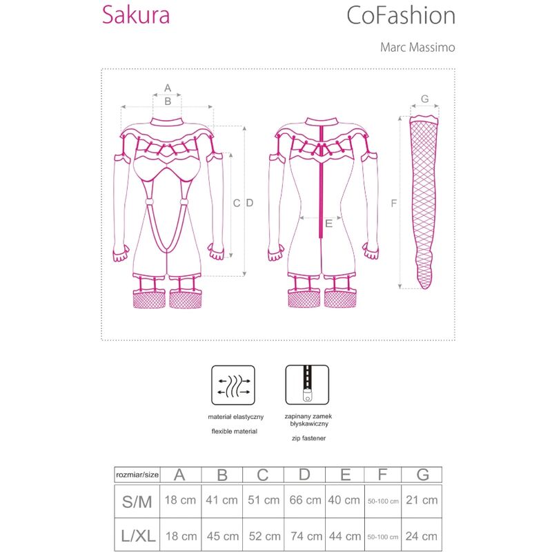 LIVCO CORSETTI FASHION - SAKURA CF 90357 JUMPSUIT + LONG GLOVES + GARTER BELTS BLACK L/XL