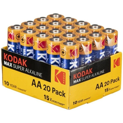 KODAK - MAX ALKALINE BATTERY AA LR6 PACK * 20 BATTERIES