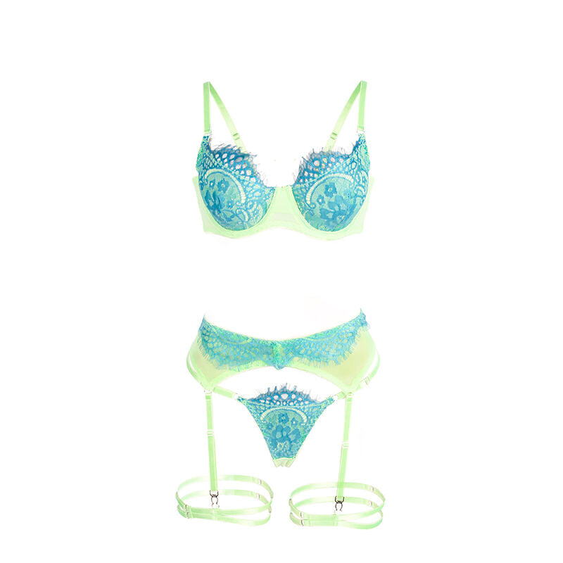 SUBBLIME Reggiseno in pizzo verde e blu S/M – Eleganza contemporanea per il comfort quotidiano