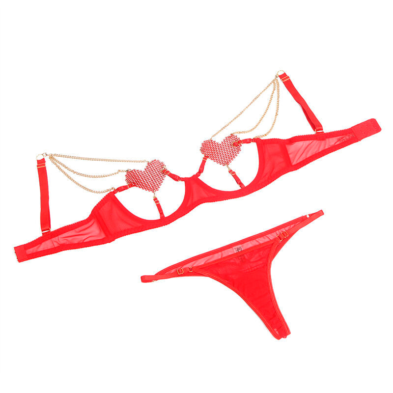 Set reggiseno a catena con cuore in rete rossa SUBBLIME – Lingerie chic per comfort e stile sensuale