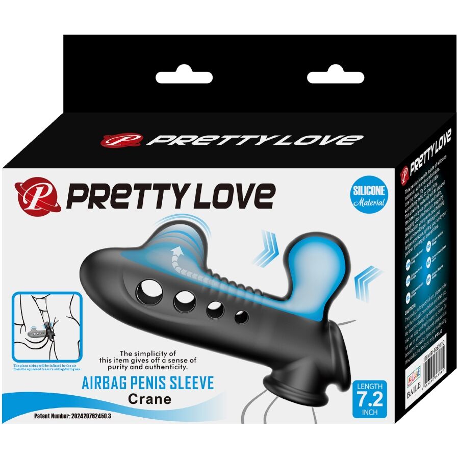 PRETTY LOVE Crane Funda Para Pene Con Airbag Negro – Aumento De Grosor Para Experiencias Sensuales Intensas
