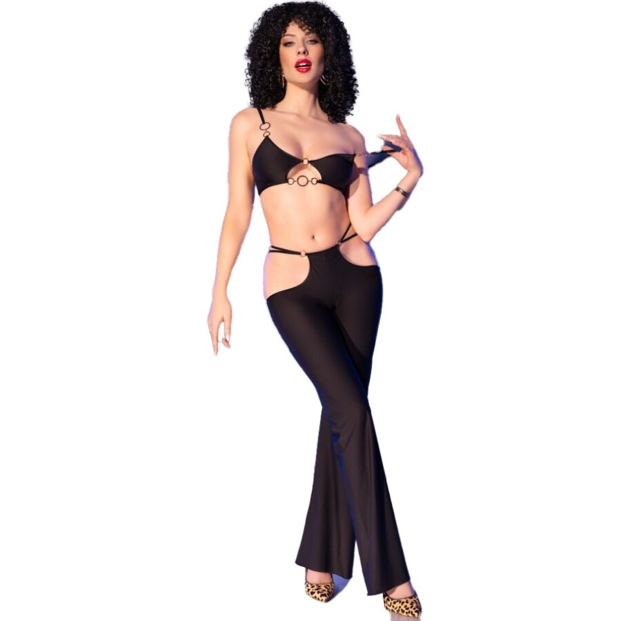 Chilirose CR 4851 Completo Top e Leggings Neri con Accessori Dorati – Completo Elegante per Occasioni Speciali