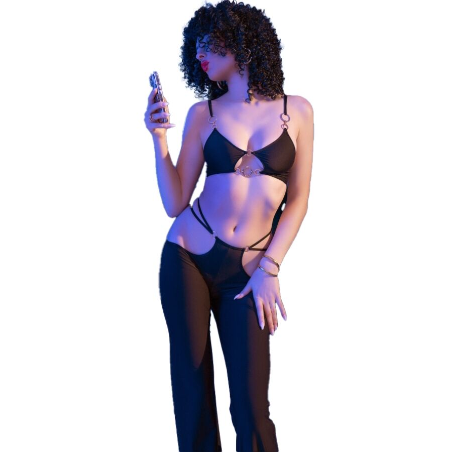 Chilirose CR 4851 Completo Top e Leggings Neri con Accessori Dorati – Completo Elegante per Occasioni Speciali