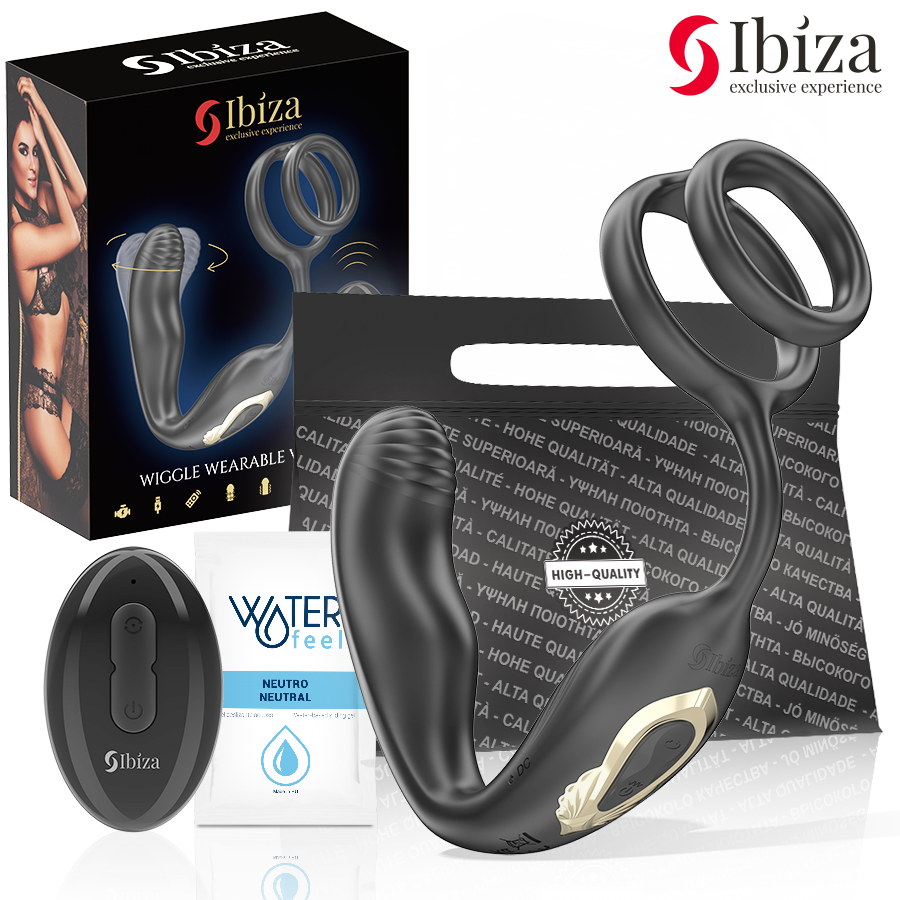 IBIZA - WIGGLE PLUG ANAL ROTADOR CONTROL REMOTO CON VIBRO-PERINEO Y ANILLAS POTENCIADORAS DE PENE