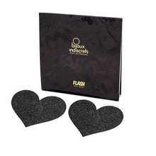 BIJOUX - INDISCRETS FLASH BLACK HEART NIPPLE COVERS