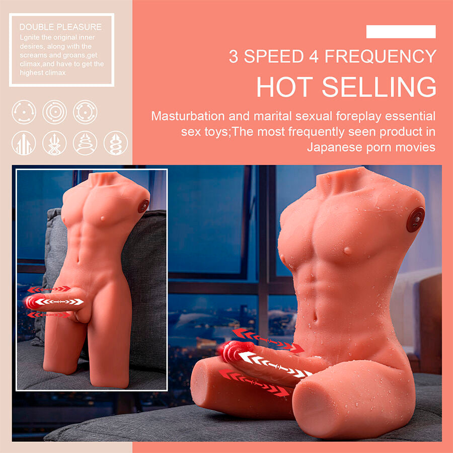 XISE - JASON HALF BODY TORSO REALÍSTICO MASCULINO CON THRUSTING Y VIBRACIÓN 55 CM