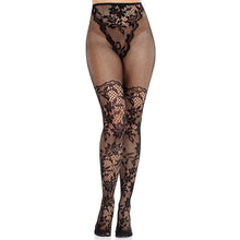 LEG AVENUE - MEDIAS DE ENCAJE DAHLIA CON DETALLE DE RED NEGRO