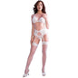 CHILIROSE - CR 4862 SET SUJETADOR, LIGUERO, TANGA Y MEDIAS DE ENCAJE BLANCO M