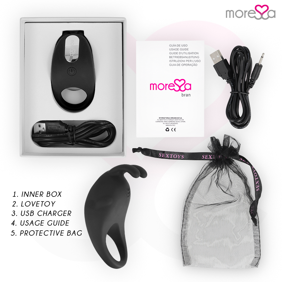 MORESSA Brad Premium Silicone Nero – Massaggiatore ricaricabile con anello confortevole per sensazioni intense